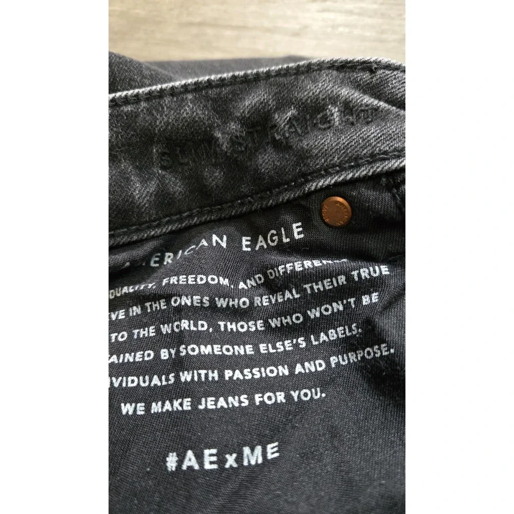 American Eagle Men Jeans Size 31x34 Black Denim Slim Straight Air Flex Plus